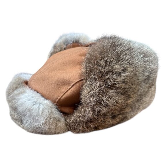 Mens Winter Real Genuine Rabbit Fur Hat Russian Trapper Earflap Ski Cap Sz.XL - Picture 1 of 7